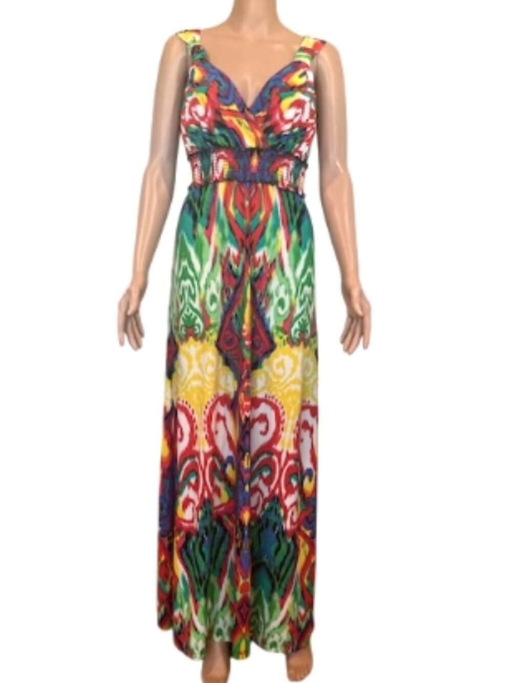 Eci NY Multicolor Abstract Maxi Dress Size 8 Sleeveless V‑Neck Boho Resort NWOT